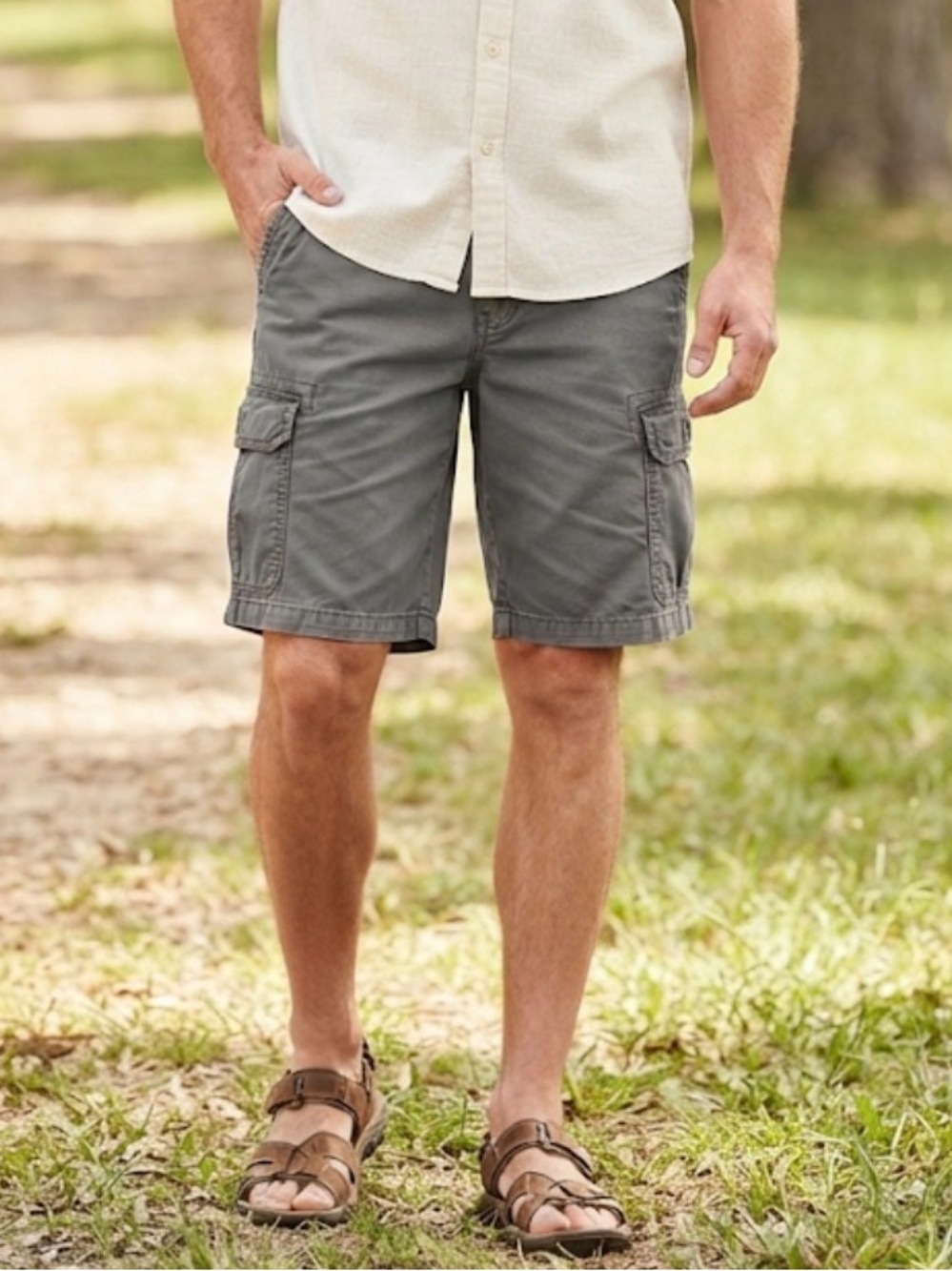 Unionbay Men's Grey Cargo Shorts Size 36 Relaxed Fit Utility Casual Outdoorsy
